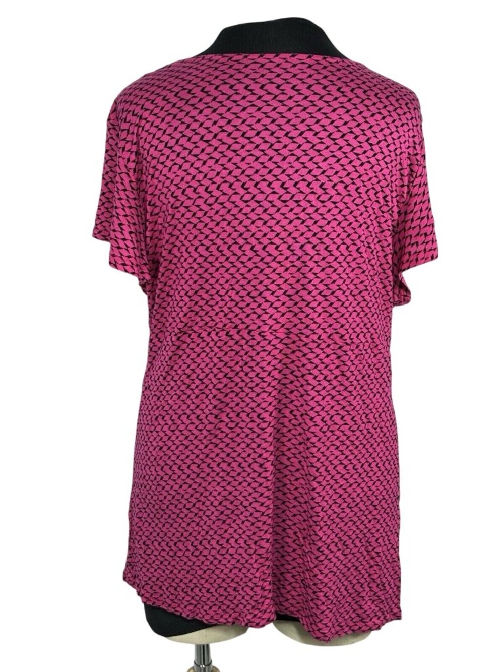 Pink & Black Geometric Print Rayon V-Neck Top With Waist Tie XL - Picture 3 of 4